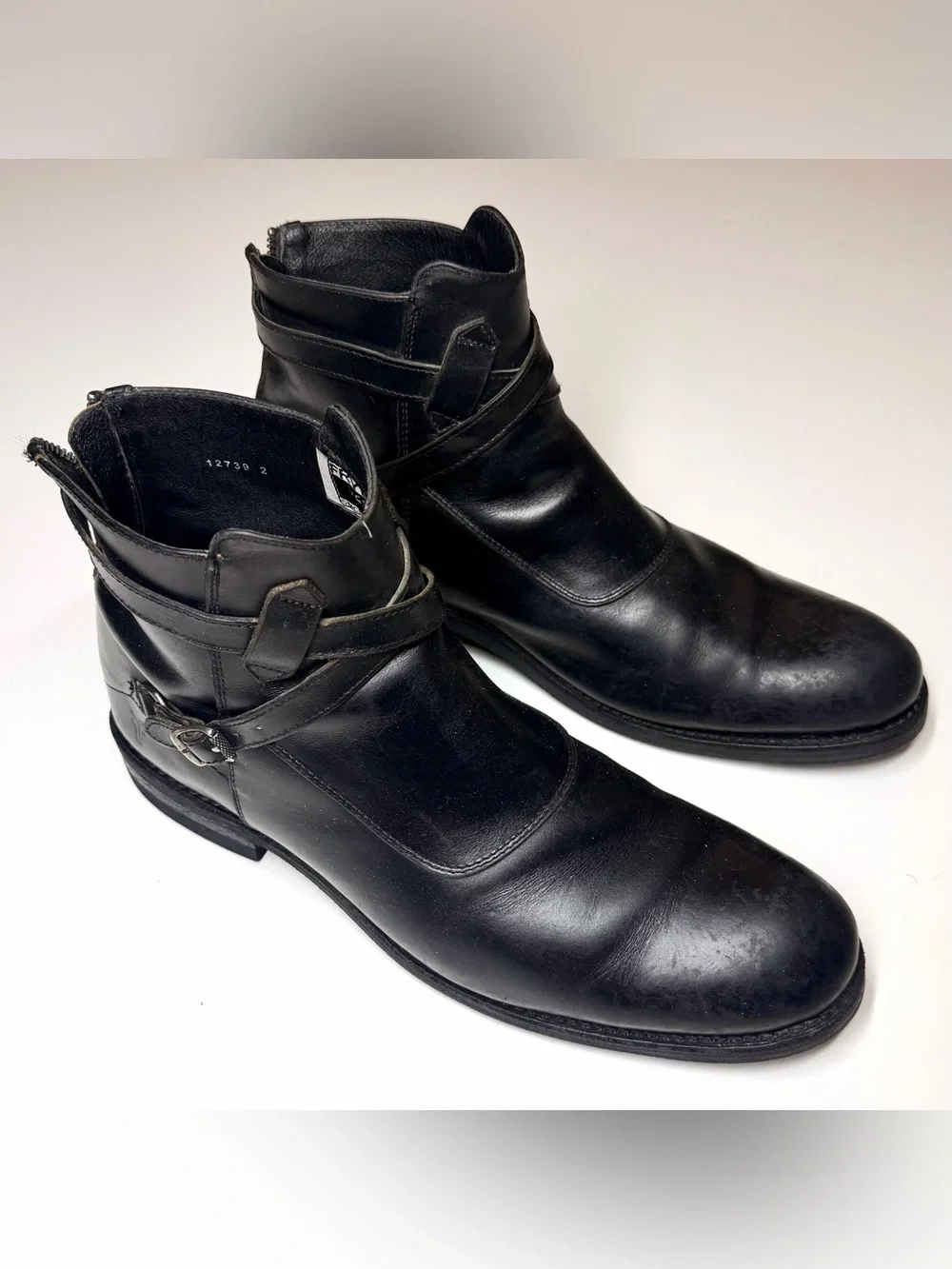 Frye Stone Cross Strap 88026 Mens Black Leather Zipper Casual Dress Boots Sz-12